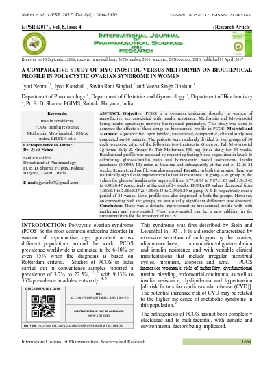 Top Pdf A Comparative Study Of Myo Inositol Versus Metformin On Biochemical Profile In Polycystic Ovarian Syndrome In Women 1library