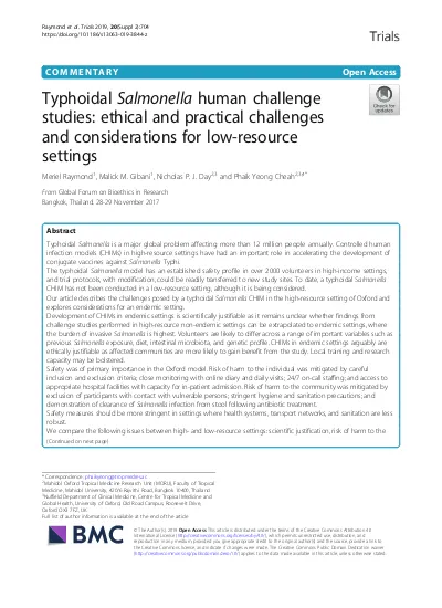 Typhoidal Salmonella Human Challenge Studies Ethical And Practical Challenges And Considerations For Low Resource Settings