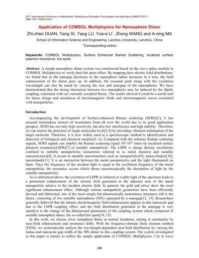 Application Of Comsol Multiphysics For Nanosphere Dimer