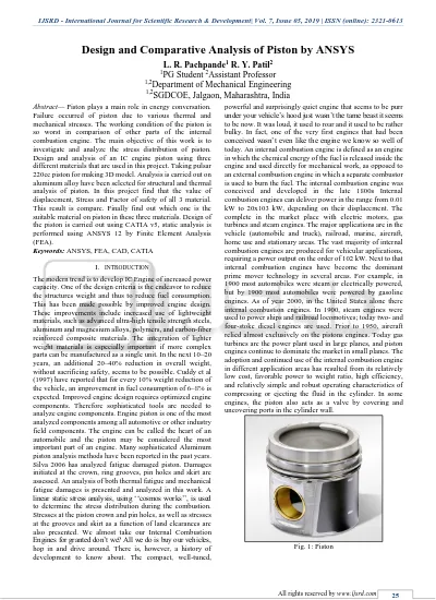 Design and Comparative Analysis of Piston by Ansys