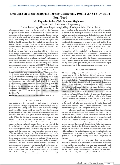 Comparison of the Materials for the Connecting Rod in ANSYS by using Fem Tool
