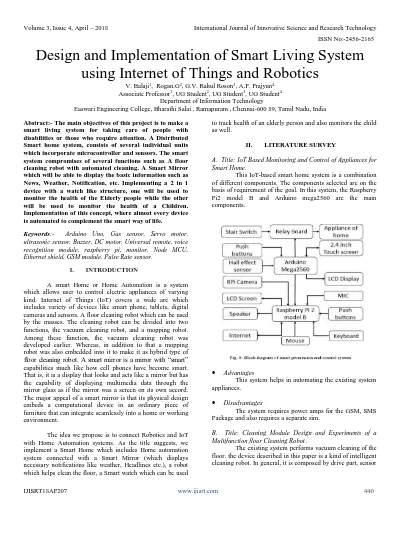 Design and Implementation of Smart Living System using Internet of Things and Robotics