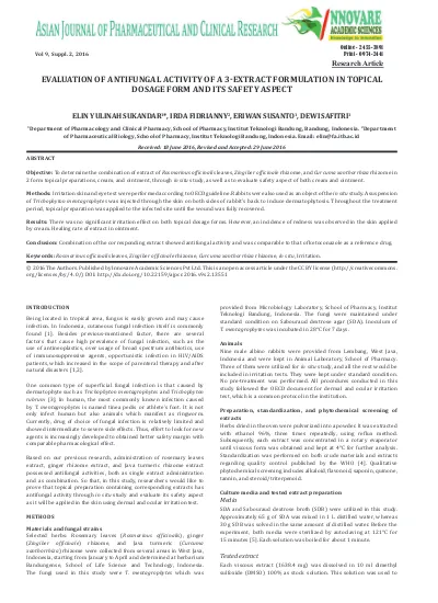 Evaluation Of Antifungal Activity Of A 3 Extract Formulation In Topical Dosage Form And Its Safety Aspect