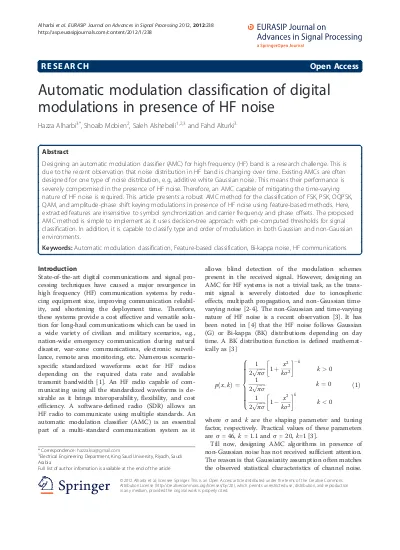 Automatic Modulation Classification Of Digital Modulations In Presence Of Hf Noise