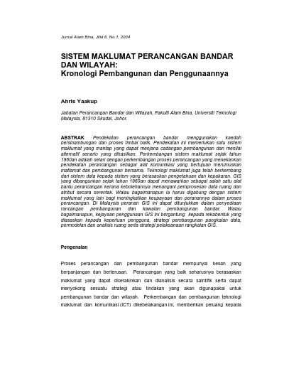 Sistem maklumat perancangan bandar dan wilayah : kronologi 