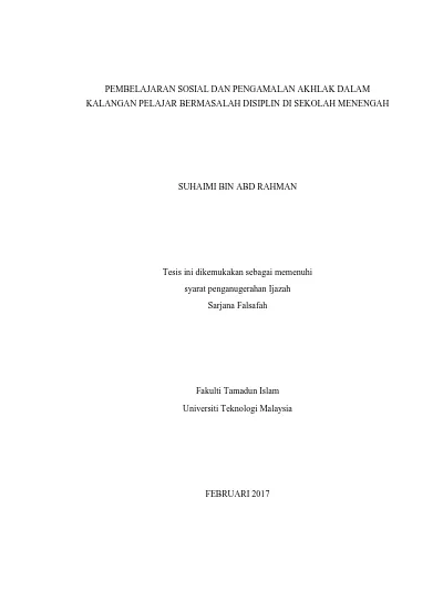 Top Pdf Pembelajaran Sosial Dan Pengamalan Akhlak Dalam Kalangan Pelajar Bermasalah Disiplin Di Sekolah Menengah 1library