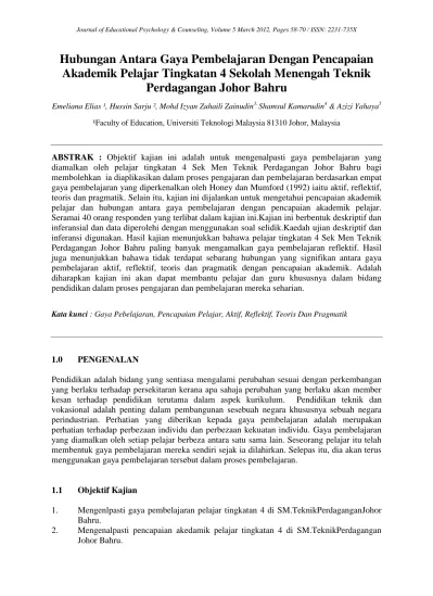 Hubungan Gaya Pembelajaran Dengan Pencapaian Akademik Pelajar Aliran Vokasional