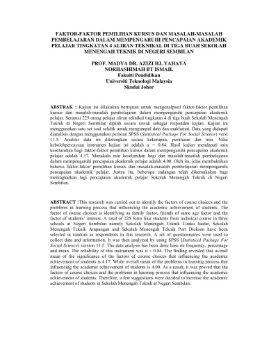 Pdf Faktor Faktor Yang Mempengaruhi Tenaga Akademik Yang Gagal Menamatkan Pengajian Phd Dalam Tempoh Yang Ditetapkan