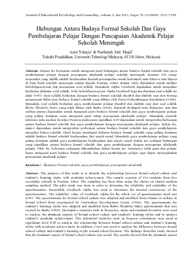 Hubungan Di Antara Gaya Pembelajaran Dan Kemahiran Insaniah Dengan Pencapaian Akademik Pelajar