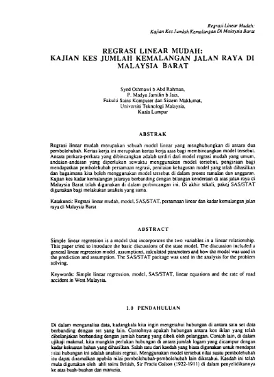 Top Pdf Regrasi Linear Mudah Kajian Kes Jumlah Kemalangan Jalan Raya Di Malaysia Barat 1library