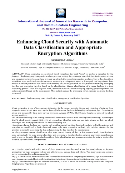 Enhancing Cloud Security with Automatic Data Classification and Appropriate Encryption Algorithms