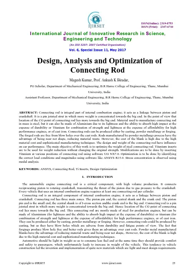 Design, Analysis and Optimization of Connecting Rod