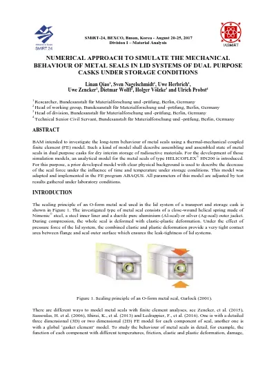 Numerical Approach To Simulate The Mechanical Behaviour Of Metal Seals In Lid Systems Of Dual Purpose Casks Under Storage Conditions