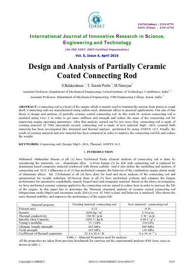 Design and Analysis of Partially Ceramic Coated Connecting Rod