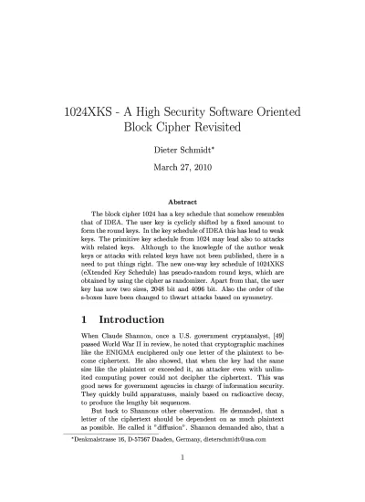 1024xks A High Security Software Oriented Block Cipher Revisited