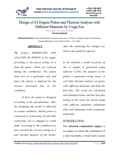 Design of S.I Engine Piston and Thermal Analysis with Different Materials by Usign Fea