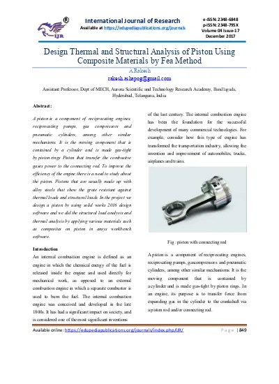 Design Thermal and Structural Analysis of Piston Using Composite Materials by Fea Method