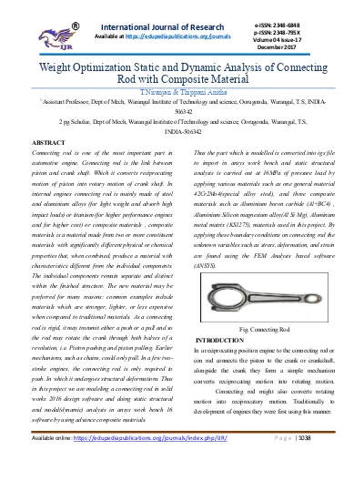 Weight Optimization Static and Dynamic Analysis of Connecting Rod with Composite Material