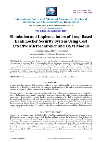 Simulation and Implementation of Loop Based Bank Locker Security System Using Cost Effective Microcontroller and GSM Module