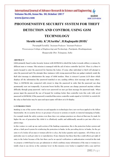 PHOTOSENSITIVE SECURITY SYSTEM FOR THEFT DETECTION AND CONTROL USING GSM TECHNOLOGY