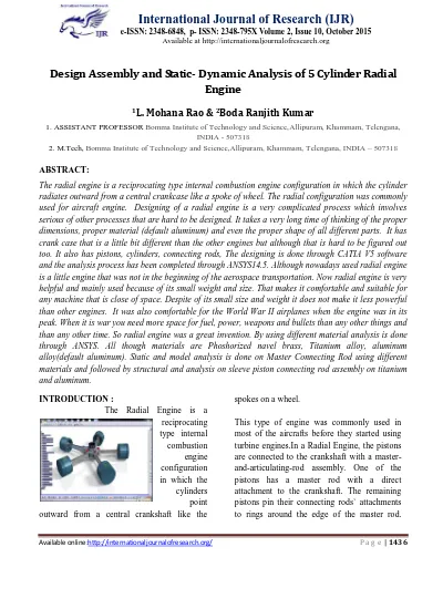 Design Assembly and Static- Dynamic Analysis of 5 Cylinder Radial Engine