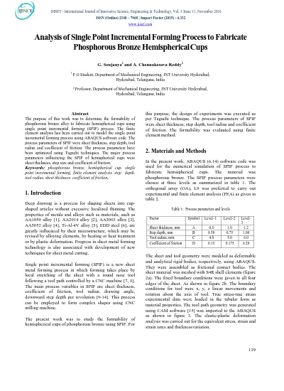 Top Pdf Analysis Of Single Point Incremental Forming Process To Fabricate Phosphorous Bronze Hemispherical Cups 1library