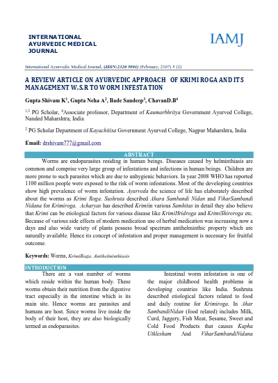 Top Pdf A Review Article On Ayurvedic Approach Of Krimi Roga And Its Management W S R To Worm Infestation 1library