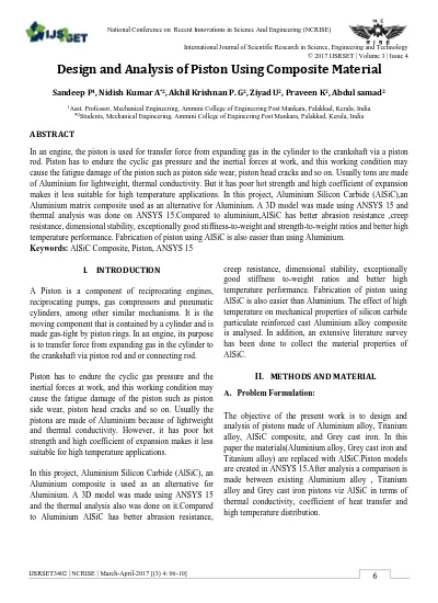 Design and Analysis of Piston Using Composite Material