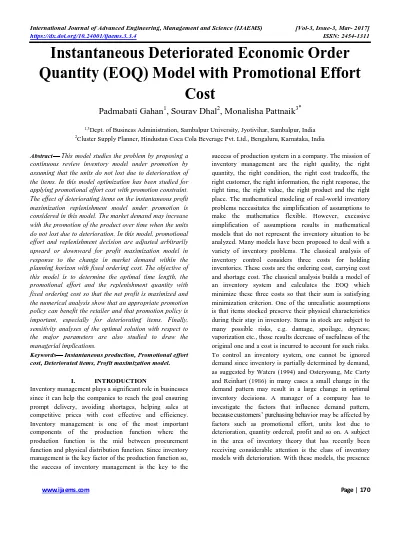 Discrete Economic Order Quantity Eoq And Quantity Reorder Point Inventory Control Implication On Resource Optimization In Nigerian Manufacturing Companies