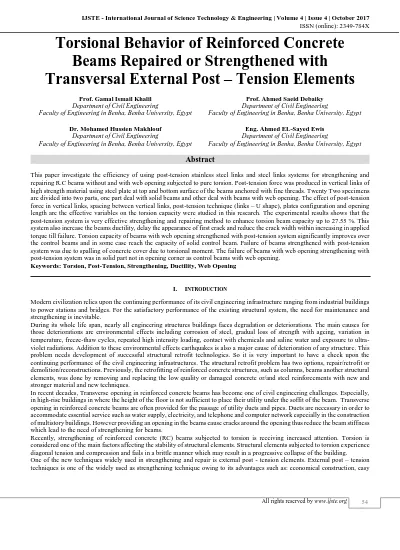 Study On The Behaviour Of Repaired Reinforced Concrete Rc Concrete Elements