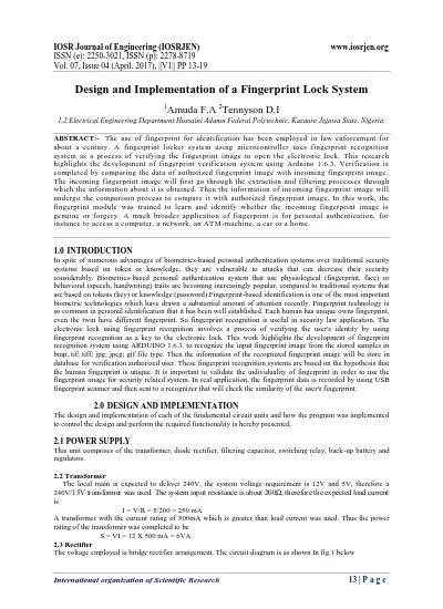 Design and Implementation of a Fingerprint Lock System