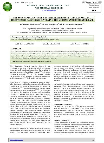 The Subcranial Extended Anterior Approach: For Craniofacial Resection 