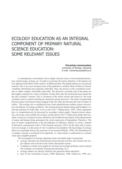 ECOLOGY EDUCATION AS AN INTEGRAL COMPONENT OF PRIMARY NATURAL SCIENCE ...