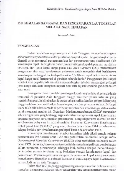 Isu Kemalangan Kapal Dan Pencemaran Laut Di Selat Melaka Satu Tinjauan