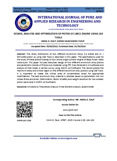 DESIGN, ANALYSIS AND OPTIMIZATION OF PISTON OF 180CC ENGINE USING CAE TOOLS