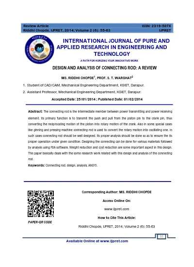 DESIGN AND ANALYSIS OF CONNECTING ROD: A REVIEW