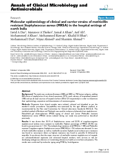 Top Pdf Molecular Epidemiology Of Staphylococcus Haemolyticus Strains Isolated In An Albanian Hospital 1library