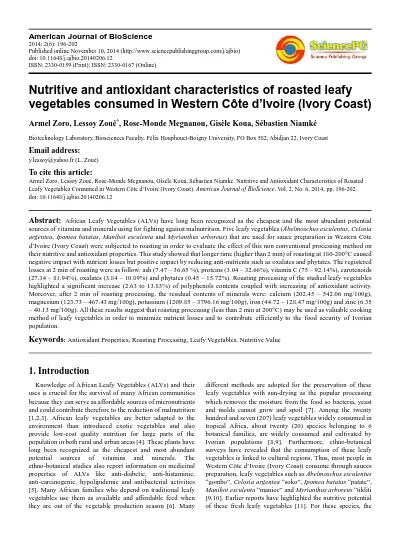 Top Pdf Evaluation Of Nutritive And Antioxidant Properties Of Frozen Leafy Vegetables Consumed In Western Cote D Ivoire 1library