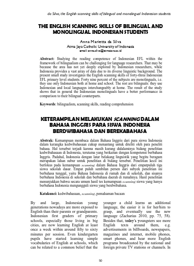 The English Scanning Skills Of Bilingual And Monolingual Indonesian Students