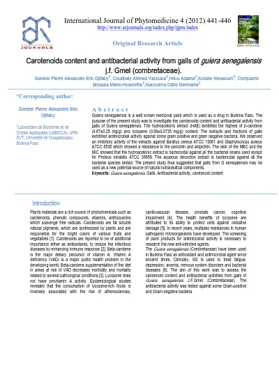 Carotenoids Content And Antibacterial Activity From Galls Of Guiera Senegalensis J F Gmel Combretaceae