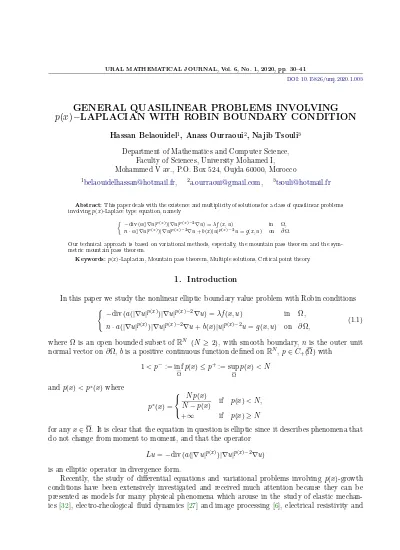 Top Pdf General Quasilinear Problems Involving P X Laplacian With Robin Boundary Condition 1library