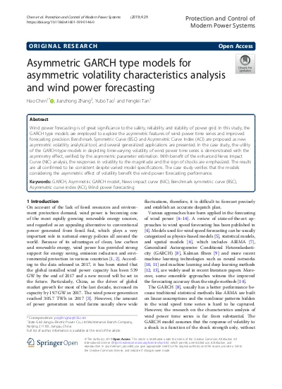 Asymmetric Garch Type Models For Asymmetric Volatility Characteristics Analysis And Wind Power Forecasting