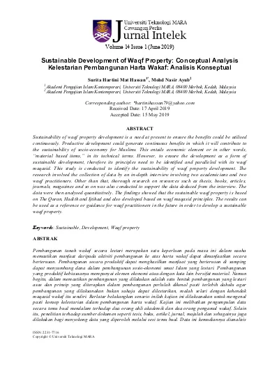 Sustainable Development Of Waqf Property Conceptual Analysis Kelestarian Pembangunan Harta Wakaf Analisis Konseptual