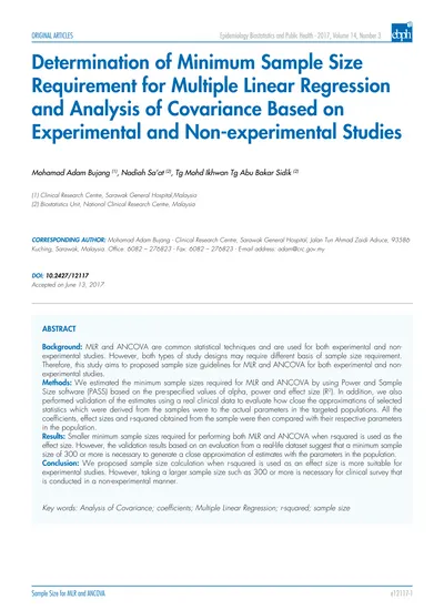 Determination Of Minimum Sample Size Requirement For Multiple Linear Regression And Analysis Of Covariance Based On Experimental And Non Experimental Studies