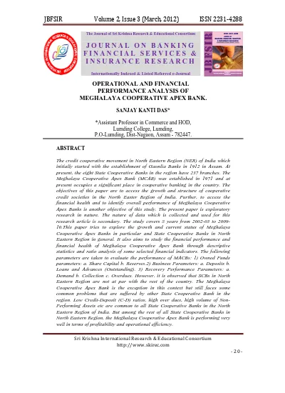 Operational And Financial Performance Analysis Of Meghalaya Cooperative Apex Bank