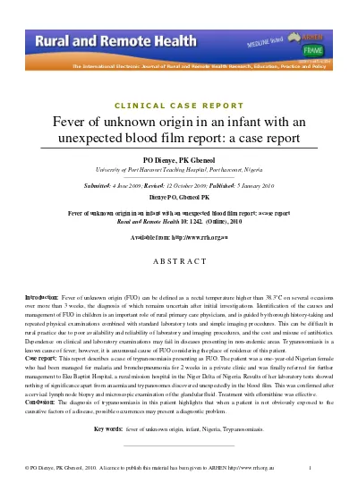 Top Pdf Fever Of Unknown Origin In An Infant With An Unexpected Blood Film Report A Case Report 1library