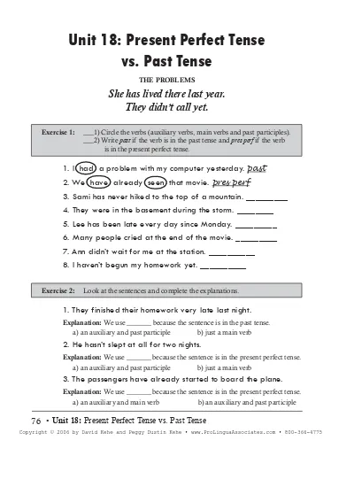 Unit 18 Present Perfect Tense Vs Past Tense