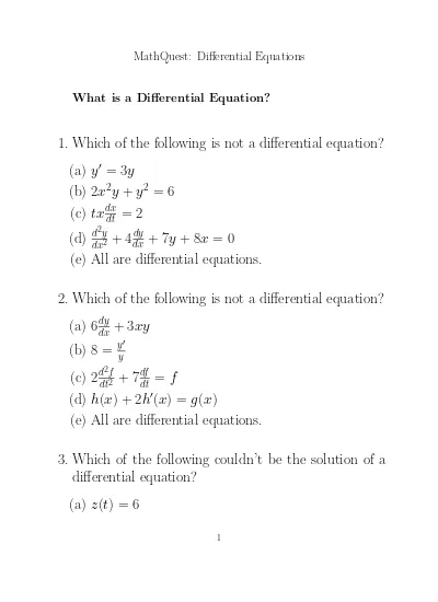 3 Which Of The Following Couldn T Be The Solution Of A Differential Equation A Z T 6