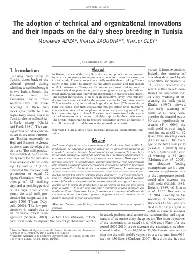 The Adoption Of Technical And Organizational Innovations And Their Impacts On The Dairy Sheep Breeding In Tunisia