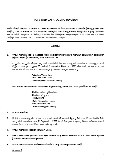 Notis Mesyuarat Agung Tahunan